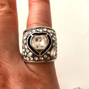 Brighton Ring Heart Crystal multi crystal filigree silver plated metal Excellent
